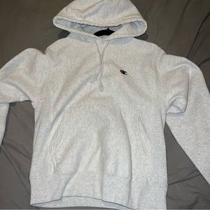 greyish white champion hoodie